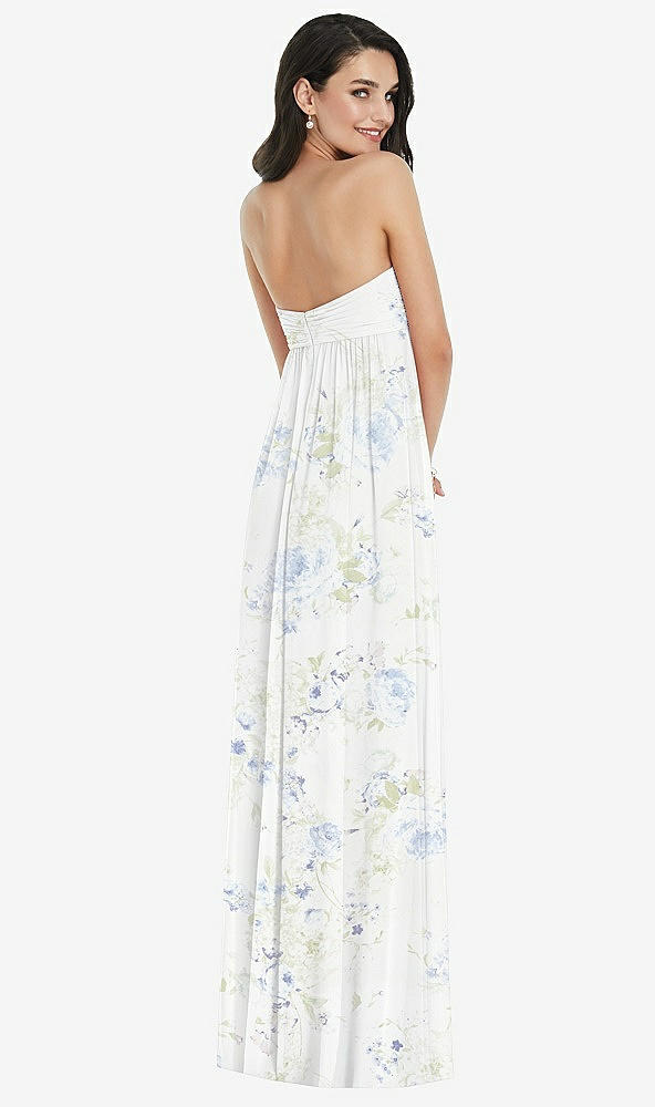 Back View - Bleu Garden Twist Shirred Strapless Empire Waist Gown with Optional Straps