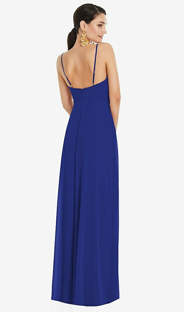 Back View - Cobalt Blue Adjustable Strap Wrap Bodice Maxi Dress with Front Slit 