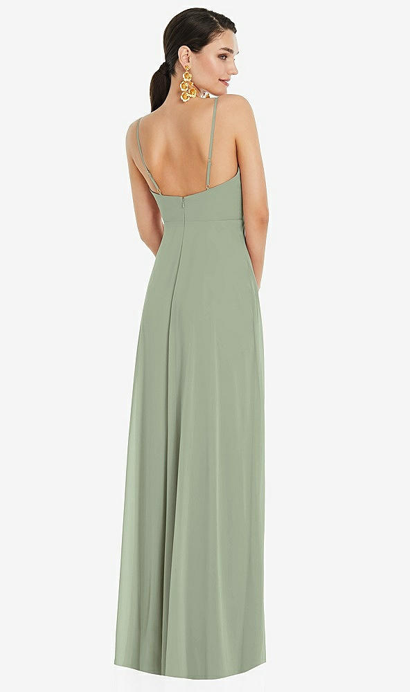 Back View - Sage Adjustable Strap Wrap Bodice Maxi Dress with Front Slit 