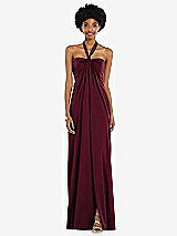 Alt View 4 Thumbnail - Cabernet Draped Satin Grecian Column Gown with Convertible Straps