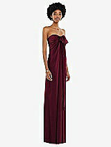 Alt View 5 Thumbnail - Cabernet Draped Satin Grecian Column Gown with Convertible Straps