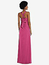 Alt View 2 Thumbnail - Tea Rose Draped Satin Grecian Column Gown with Convertible Straps