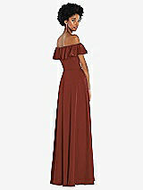 Rear View Thumbnail - Auburn Moon Straight-Neck Ruffled Off-the-Shoulder Satin Maxi Dress