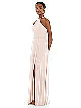 Side View Thumbnail - Blush Diamond Halter Maxi Dress with Adjustable Straps