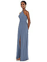 Side View Thumbnail - Larkspur Blue Diamond Halter Maxi Dress with Adjustable Straps