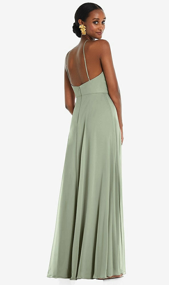 Back View - Sage Diamond Halter Maxi Dress with Adjustable Straps