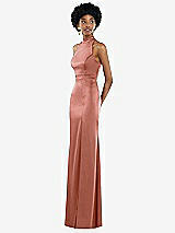 Side View Thumbnail - Desert Rose High Neck Backless Maxi Dress with Slim Belt