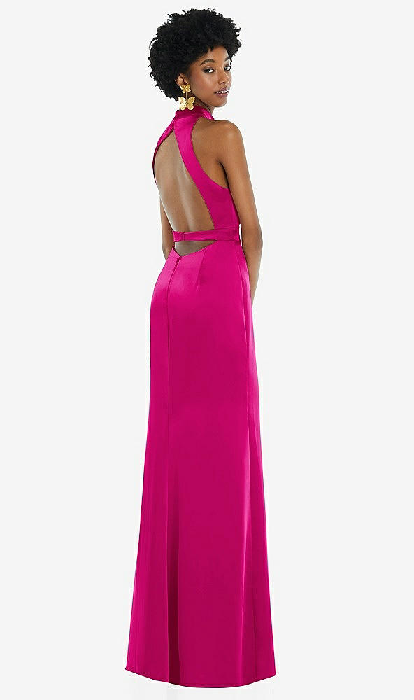 Front View - Think Pink High Neck Backless Maxi Dress with Slim Belt