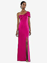 Front View Thumbnail - Think Pink Twist Cuff One-Shoulder Princess Line Trumpet Gown