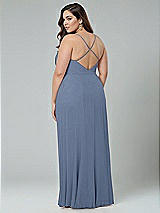 Alt View 2 Thumbnail - Larkspur Blue Faux Wrap Criss Cross Back Maxi Dress with Adjustable Straps