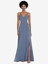 Front View Thumbnail - Larkspur Blue Faux Wrap Criss Cross Back Maxi Dress with Adjustable Straps