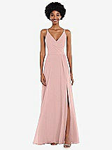 Front View Thumbnail - Rose Faux Wrap Criss Cross Back Maxi Dress with Adjustable Straps