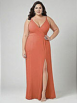 Alt View 1 Thumbnail - Terracotta Copper Faux Wrap Criss Cross Back Maxi Dress with Adjustable Straps