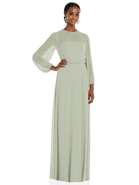 Strapless Chiffon Maxi Dress with Puff Sleeve Blouson Overlay 