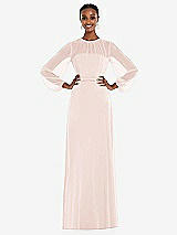 Alt View 1 Thumbnail - Blush Strapless Chiffon Maxi Dress with Puff Sleeve Blouson Overlay 