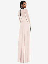 Rear View Thumbnail - Blush Strapless Chiffon Maxi Dress with Puff Sleeve Blouson Overlay 