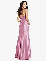 Rear View Thumbnail - Powder Pink Bow Cuff Strapless Princess Waist Trumpet Gown