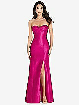 Front View Thumbnail - Think Pink Bow Cuff Strapless Princess Waist Trumpet Gown