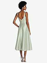 Rear View Thumbnail - Celadon Square Neck Full Skirt Satin Midi Dress with Pockets