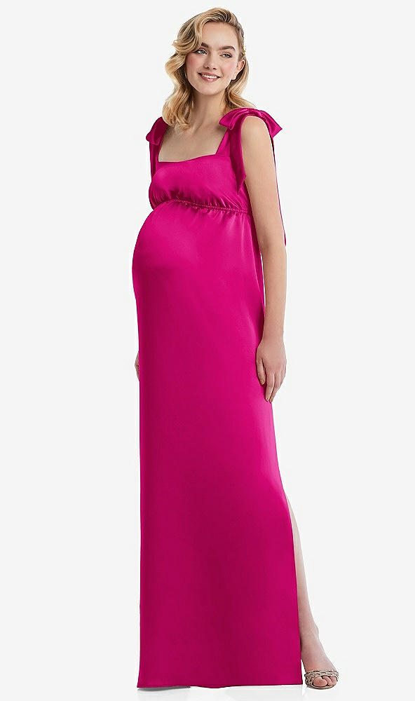 Front View - Think Pink Flat Tie-Shoulder Empire Waist Maternity Dress