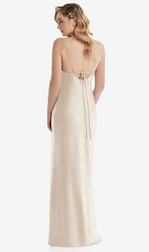 Back View - Oat Cowl-Neck Tie-Strap Maternity Slip Dress