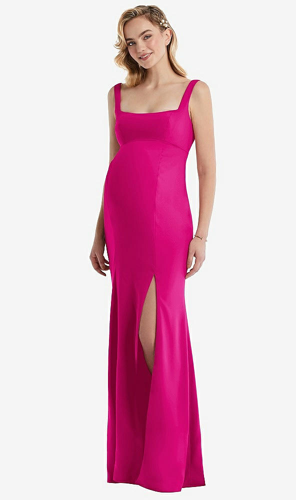 Front View - Think Pink Wide Strap Square Neck Maternity Trumpet Gown