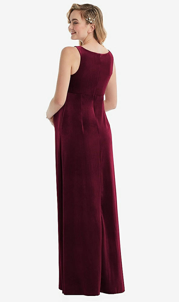 Back View - Cabernet V-Neck Closed-Back Velvet Maternity Dress with Pockets