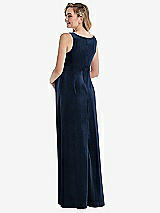 Rear View Thumbnail - Midnight Navy V-Neck Closed-Back Velvet Maternity Dress with Pockets