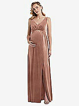 Front View Thumbnail - Tawny Rose V-Neck Closed-Back Velvet Maternity Dress with Pockets