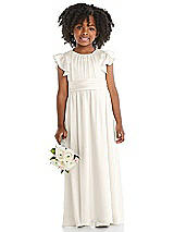 Front View Thumbnail - Ivory Ruffle Flutter Sleeve Whisper Satin Flower Girl Dress