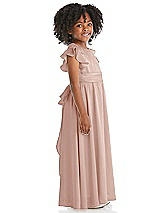 Side View Thumbnail - Toasted Sugar Ruffle Flutter Sleeve Whisper Satin Flower Girl Dress