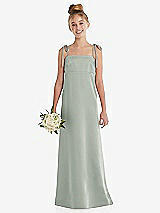 Front View Thumbnail - Willow Green Tie Shoulder Empire Waist Junior Bridesmaid Dress