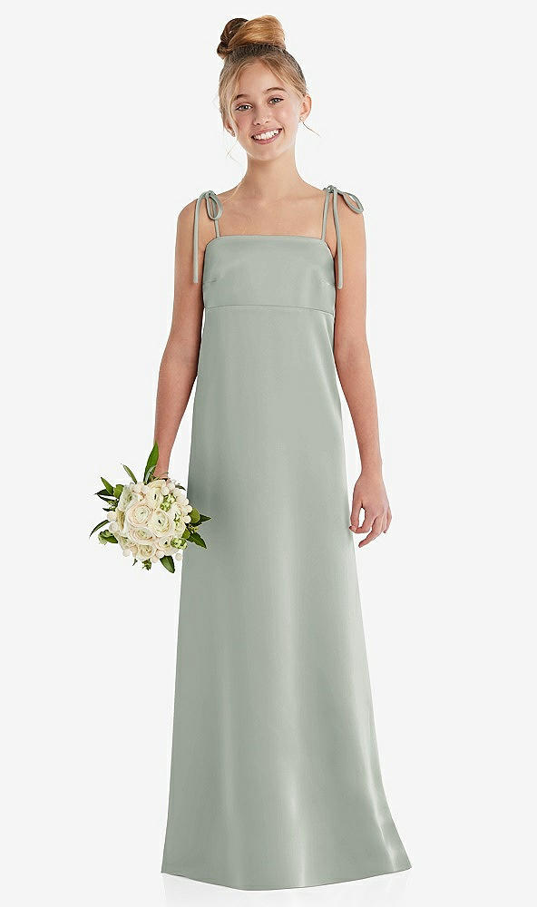 Front View - Willow Green Tie Shoulder Empire Waist Junior Bridesmaid Dress