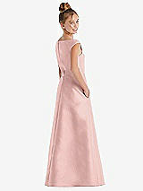 Rear View Thumbnail - Rose Off-the-Shoulder Draped Wrap Satin Junior Bridesmaid Dress