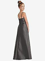 Rear View Thumbnail - Caviar Gray Spaghetti Strap Satin Junior Bridesmaid Dress with Mini Sash