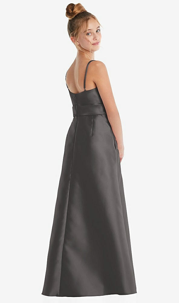 Back View - Caviar Gray Spaghetti Strap Satin Junior Bridesmaid Dress with Mini Sash