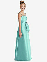 Side View Thumbnail - Coastal Spaghetti Strap Satin Junior Bridesmaid Dress with Mini Sash