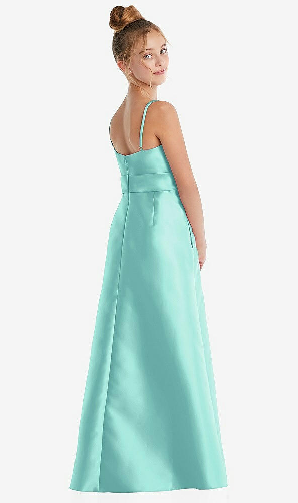 Back View - Coastal Spaghetti Strap Satin Junior Bridesmaid Dress with Mini Sash