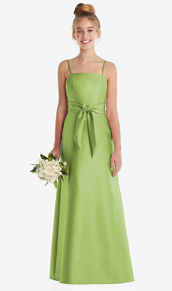 Front View - Mojito Spaghetti Strap Satin Junior Bridesmaid Dress with Mini Sash