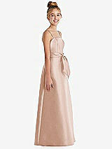 Side View Thumbnail - Cameo Spaghetti Strap Satin Junior Bridesmaid Dress with Mini Sash