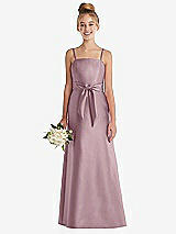 Front View Thumbnail - Dusty Rose Spaghetti Strap Satin Junior Bridesmaid Dress with Mini Sash