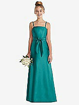 Front View Thumbnail - Jade Spaghetti Strap Satin Junior Bridesmaid Dress with Mini Sash