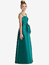 Side View Thumbnail - Jade Spaghetti Strap Satin Junior Bridesmaid Dress with Mini Sash