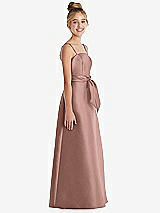 Side View Thumbnail - Neu Nude Spaghetti Strap Satin Junior Bridesmaid Dress with Mini Sash