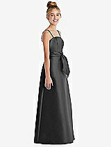 Side View Thumbnail - Pewter Spaghetti Strap Satin Junior Bridesmaid Dress with Mini Sash