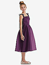 Side View Thumbnail - Aubergine Tie Shoulder Pleated Full Skirt Junior Bridesmaid Dress