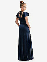 Rear View Thumbnail - Midnight Navy Flutter Sleeve Tie Back Velvet Junior Bridesmaid Dress