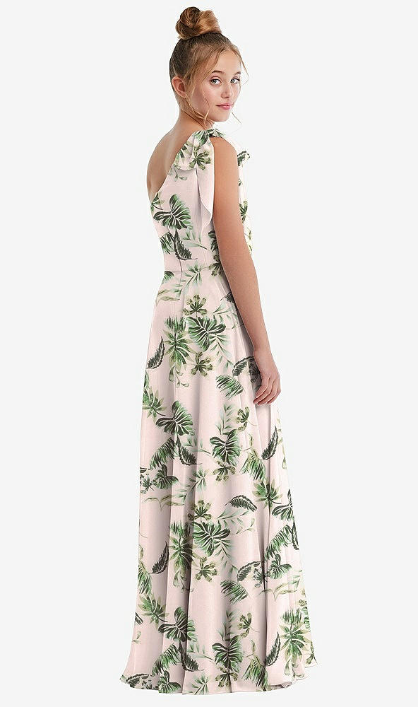 Back View - Palm Beach Print One-Shoulder Scarf Bow Chiffon Junior Bridesmaid Dress