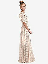 Side View Thumbnail - Coquette Floral Print One-Shoulder Scarf Bow Chiffon Junior Bridesmaid Dress