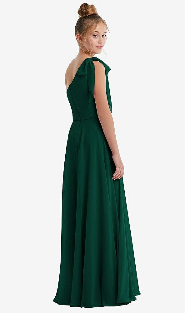 Back View - Hunter Green One-Shoulder Scarf Bow Chiffon Junior Bridesmaid Dress